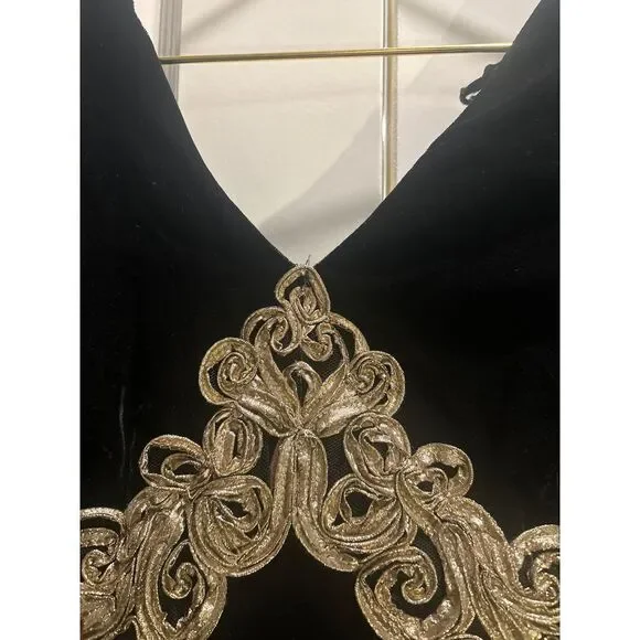 Vintage Scott McClintock Black‎ Velvet and Gold Detail Lace Dress - Picture 8 of 14